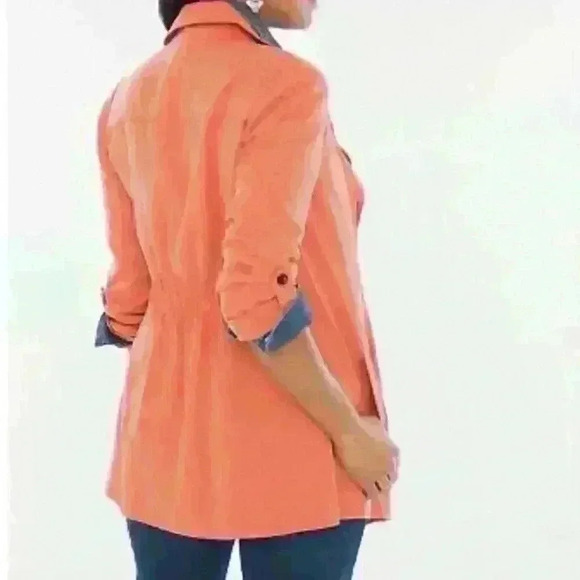 Chico's Ochre Ruffle Women’s Jacket Size 1 with inside pockets - Picture 2 of 15